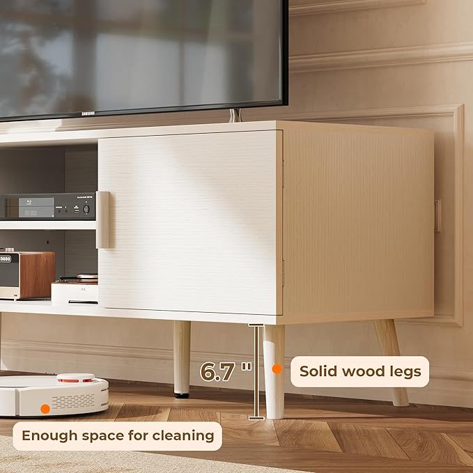 SUPERJARE TV Stand for 55 Inch TV, Entertainment Center with Adjustable Shelf, 2 Cabinets, TV Console Table, Media Console, Solid Wood Feet, Cord Holes, for Living Room, Bedroom, White