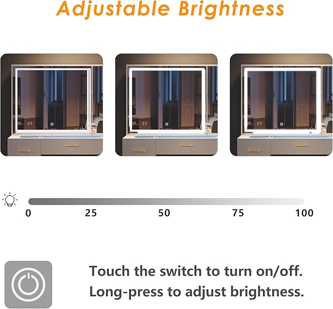 Vanity Desk with Mirror and Lights,Makeup Vanity Table with Glass Top and 7 Drawers&Cushioned Stool,Dressing Table with Drawers, Bedroom Makeup Desk for Women (White-Glass top)