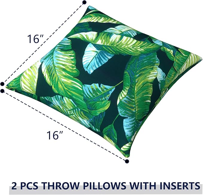 Outdoor Pillows for Patio Furniture 16x16 inch, Square Outdoor Throw Pillows with Inserts, Decorative Patio Pillows for Garden Couch Home Sofa Office Chair, Pack of 2, Hanalei Lagoon
