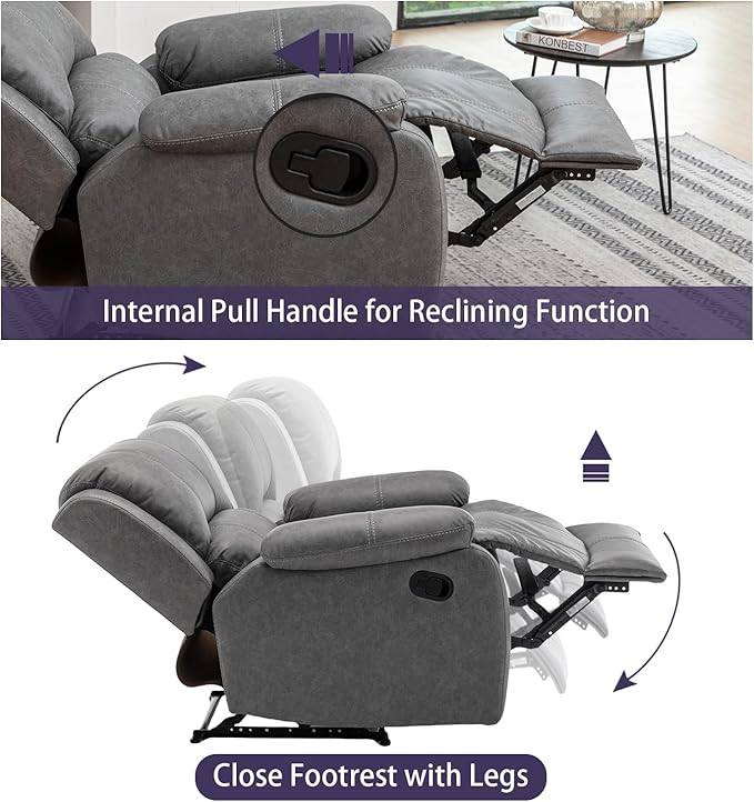 Manual Recliner Chair for Adults, Reclining Chairs, Breathable Leather Single Sofa with Adjustable Backrest, Modern Push Back Wingback Lounge Armchair for Living Room (Dimgray)