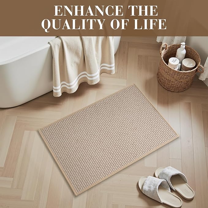 RESARE Non Slip Bath Mat - Machine Washable Bathroom Rugs, Super Absorbent Bath Mat Quick Dry Bathroom Mat, Bath Rugs Ultra Soft Rugs for Bathroom Floor, 20"x32" Beige