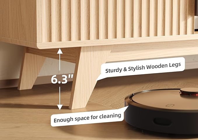 Claiks Mid-Century Modern TV Stand for 65 inch TV, Wood Fluted TV Stand with Storage and Adjustable Shelves, Low Profile TV Console for Living Room, Oak