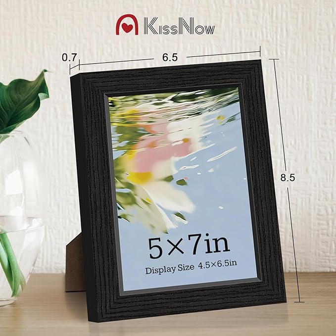 5x7 Picture Frame 4 Pack, Black Solid Wood Gallery Photo Frame, Wall Hanging or Tabletop Display