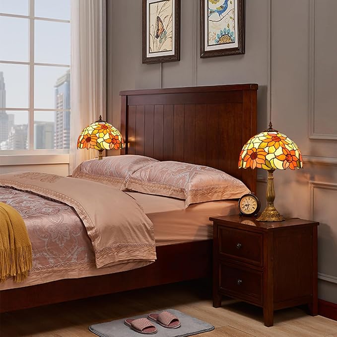 Tiffany Table Lamps for Bedroom Nightstand Bedside Lamps 12X12X19 Inch Sunflower Stained Glass Table Lamp for Living Room 12X12X19 Inch Home Office Desk Lamp