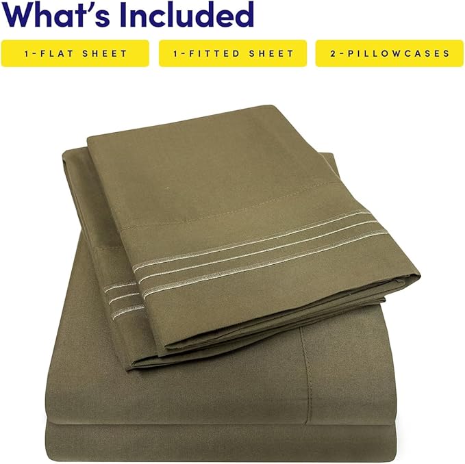 1500 Supreme Collection Queen Sheet Sets Olive Green - Luxury Hotel Bed Sheets and Pillowcase Set for Queen Mattress - Extra Soft, Elastic Corner Straps, Deep Pocket Sheets, Queen Olive Green