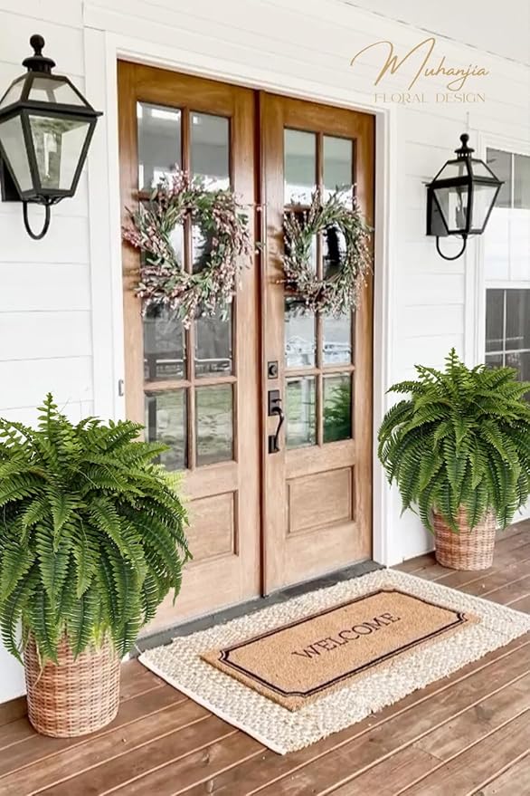 Silky Artificial Boston Fern Bush,48IN Fake Fern Large Hanging Plant That Look Real for Outdoors Home Decor,80Branches (Pack of 1)