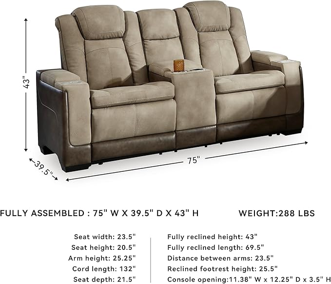 Signature Design by Ashley Next-Gen DuraPella Power Reclining Loveseat with Console & Adjustable Headrest, Sand