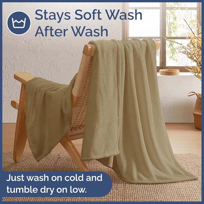 Ultra Soft Fleece Blanket Throw Size - Flannel Fleece Luxury Throw Blanket - Lightweight for Couch Bed Chair - Thick, Warm and Breathable - All Season Cozy Fuzzy, Anti-Static Microplush Bedding, Camel