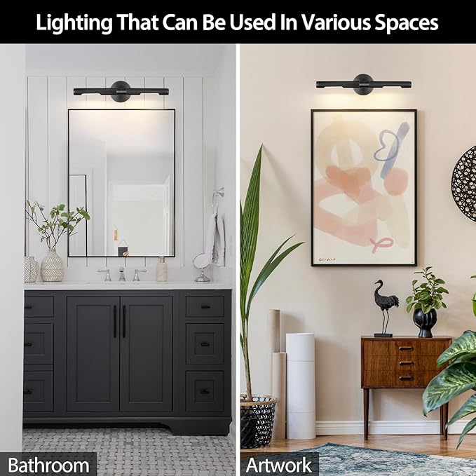 19" Black Brass Knurled Picture Light, Dimmable Rotatable 360 Wall Sconce, Bathroom Vanity Light