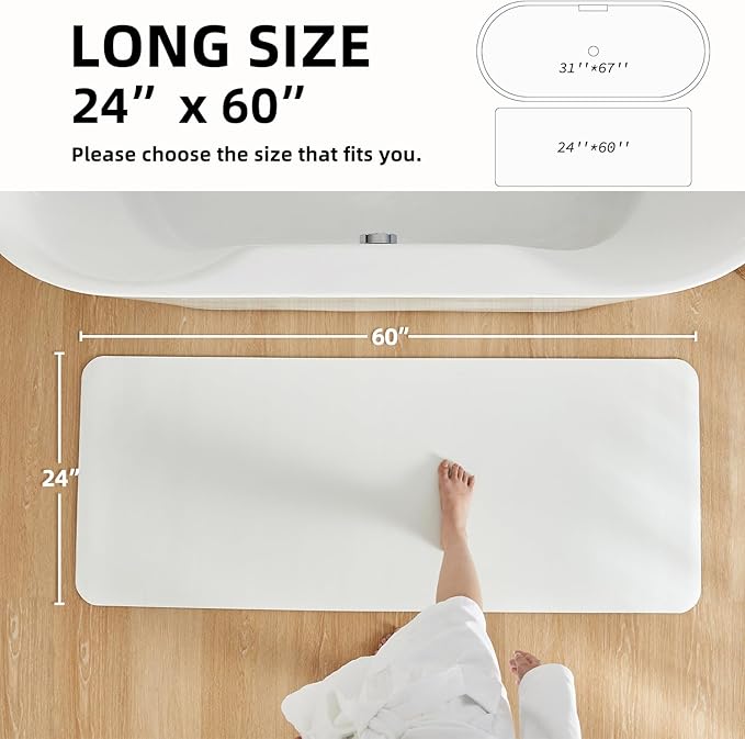 White Bath Mat, Bathroom Rugs Non Slip Washable Thin Absorbent Quick Dry Bath Mat Fits Under Door Bathroom Floor Mat Perfect for Bath, Shower, or Sink 24"x60" White