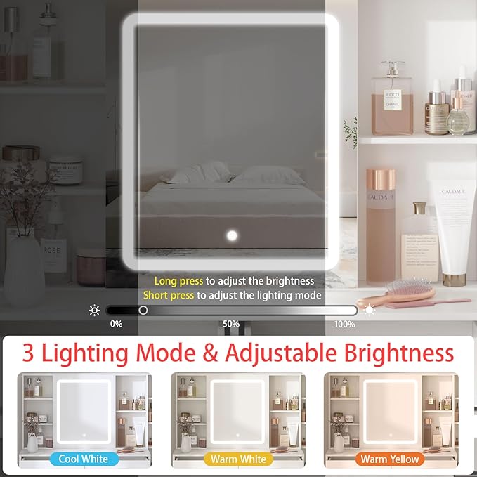 Fameill Vanity Desk with Mirror and Lights, Makeup Vanity with 5 Drawers, Makeup Desk with Charging Station and Ample Storage, Dressing Table with Chair for Bedroom Room (White)