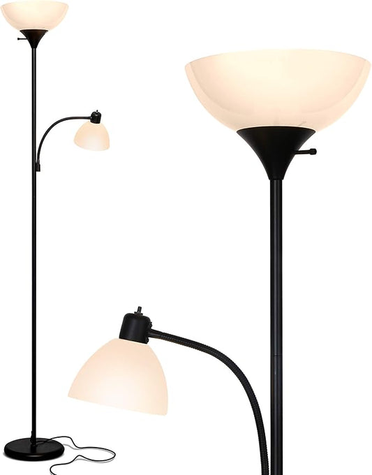 Brightech Sky Dome Plus LED Floor lamp, Torchiere Super Bright Floor Lamp with Reading Lamp for Living Rooms & Offices - Dimmable Tall Standing Lamp for Bedroom Reading - Black