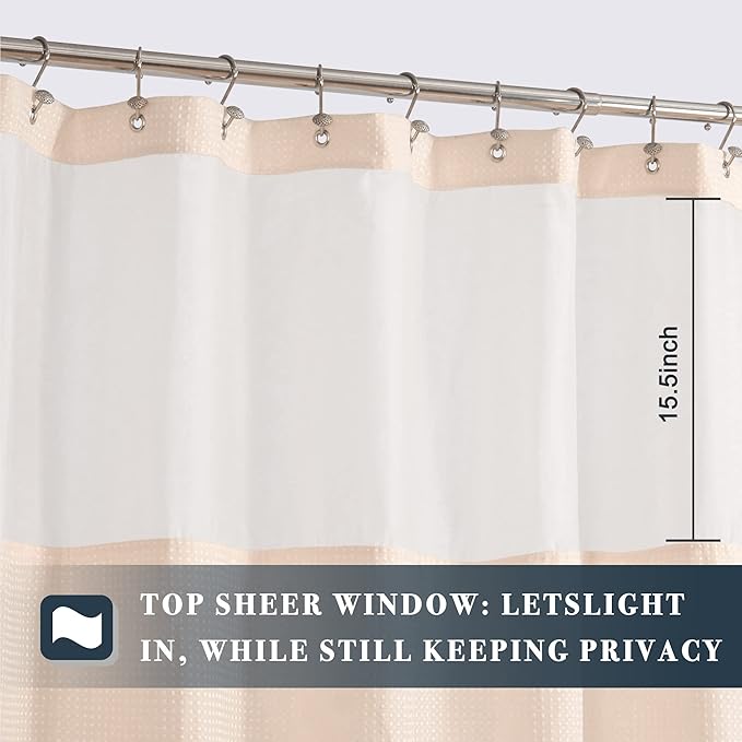 N&Y HOME Waffle Weave Pink Shower Curtain with Snap-in Fabric Liner & 12 Metal Hooks Set - Hotel Style, Waterproof & Washable, Heavyweight Fabric & Mesh Top Window - 71x72, Rosewater Pink