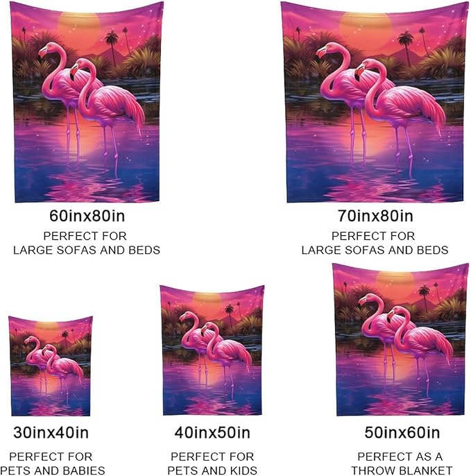 Flamingo Reflection Sunset Fleece Throw Blankets Twin Size -Thick Fuzzy Warm Soft Twin Large Winter Blanket Throws for Bed 70x80 in