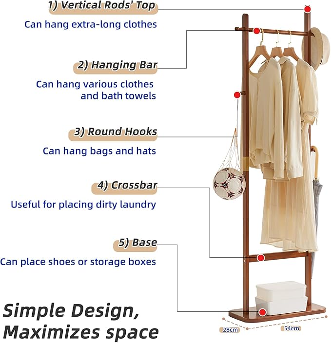 Coat Rack Tree Stand with Very Sturdy Base, Freestanding Small Clothes Rack Heavy Duty, Garment Hanging Racks for Kids and Adults, Space Saving Brown USYD-203