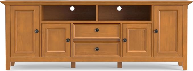 SIMPLIHOME Amherst 72-inch Wide Solid Wood TV Stand in Light Golden Brown, Transitional-Style Media Console for Living Room with Cable Management and Adjustable Shelves, Fits 80" TVs