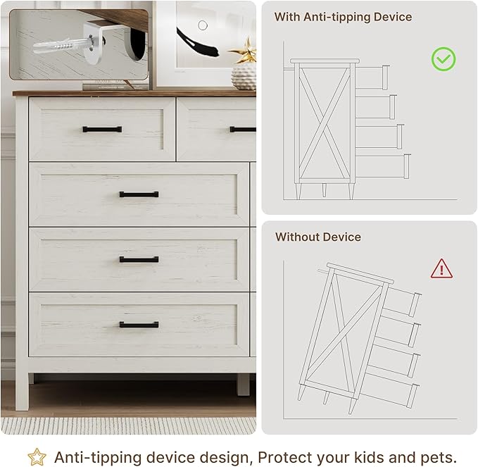 LYNSOM Farmhouse 9 Drawer Dresser for Bedroom, 55 Inch Wide Wood Rustic Chest of Drawers with X-Marking & Bar Handle, Large Storage Dressers Organizer for Bedroom, Living Room, Antique White