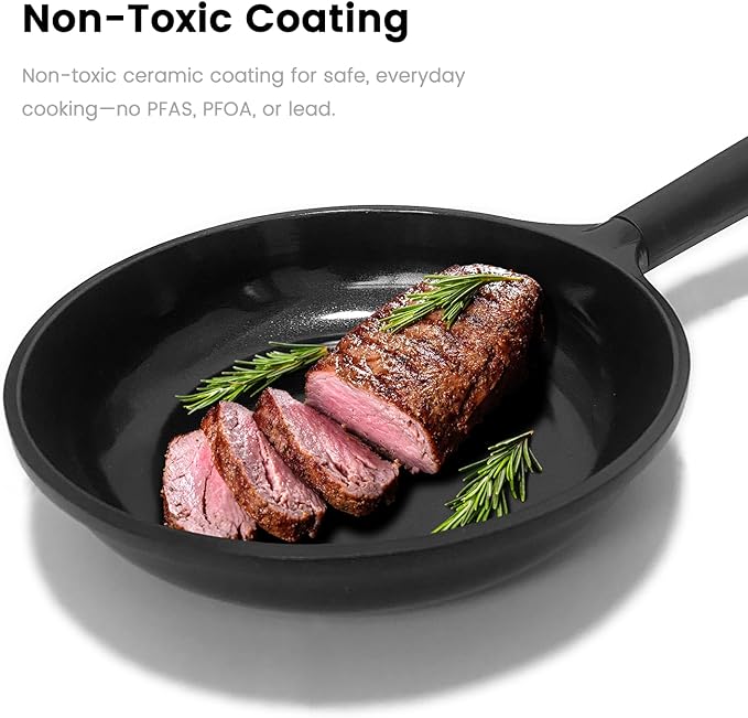Ceramic Nonstick Frying Pan, Non Toxic Pan for Cooking, 8" 9.5" and 11" Frying Pan Skillet Set PFAS & PTFE & PFOA Free, Dishwasher Safe, Compatible with All Stovetops