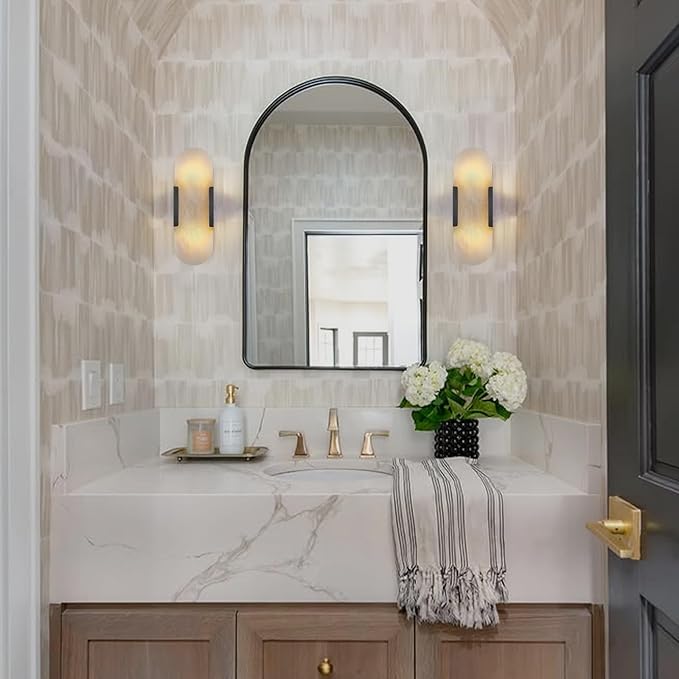 13.8 inch Matte Black Alabaster Sconces,Indoor Marble Wall Sconces, Alabaster Sconce for Living Room Modern Alabaster Sconces Wall Lighting for Bathroom Dining Room, Stairs, Bedroom