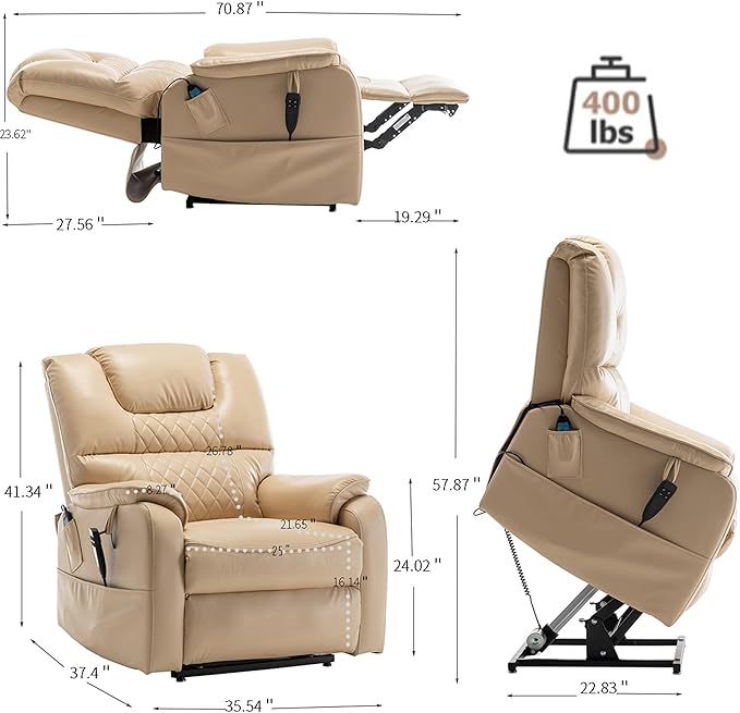 Dual Motor Power Lift Recliner Chair for Elderly, Heavy Duty Electric Recliner Chairs with Heat and Massage, Lay Flat 180-Degree Oversized Power Recliner with Lift Assist for Seniors