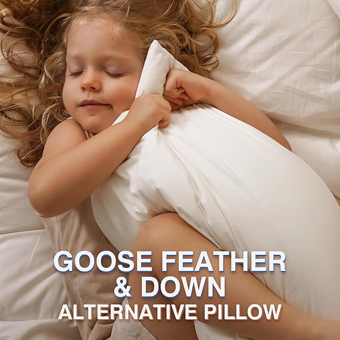 Ultra Soft Goose Feather Pillows Queen Size Set of 2 - (Down Fiber) Hotel Bed Pillow for Sleeping, Fluffy Support Surround Fill Polyester for Back, Stomach, Side Sleepers (Soft)