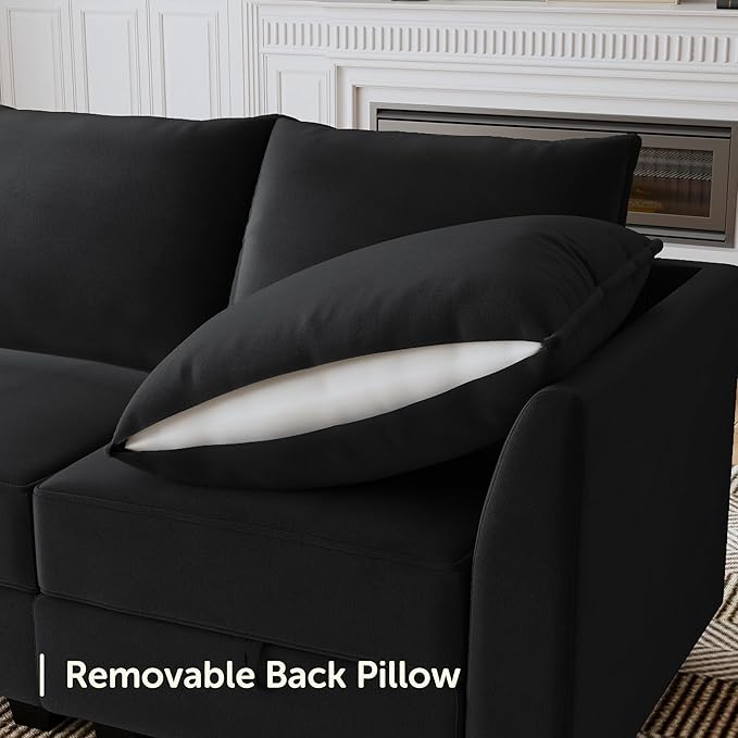 HONBAY Modular Sectional Sofa Velvet Sleeper Couch with Storage Seats Oversized Sectional Couches for Living Room,Black