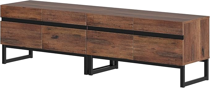 WAMPAT 2 in 1 Modern TV Stand for TVs up to 75 inch, Wood TV Entertainment Center TV Console with Storage Cabinets and Metal Base, Media TV Console for Living Room,Brown