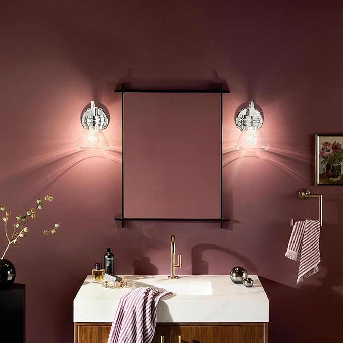 Kichler Farum 7.25" 1-Light Wall Sconce with Clear Glass in Chrome, for Fireplace, Kitchen, Bedroom, Hallway, or Vanity, (7.25" W x 9.5" H) 55153CHCLR