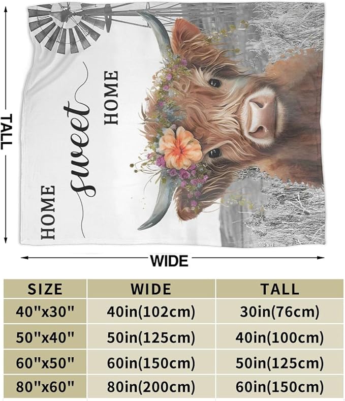 Highland Cow Blanket Soft Cozy Cattle Fleece Plush Throw Blanket Warm Lightweight Cute Farm Animal Stuff Decor Flannel Blanket Gifts for Girls Boys Lovers Adults Women Men Bed Travel 40"x50"