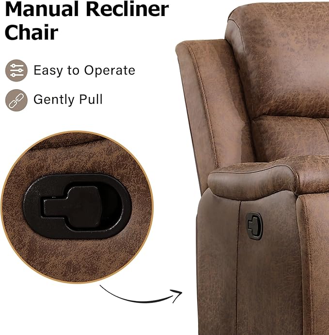CANMOV Leather Recliner Chair, Classic and Traditional Manual Recliner Chair with Overstuffed Arms and Back, Manual Single Sofa with Concealed Cup Holders,Nut Brown