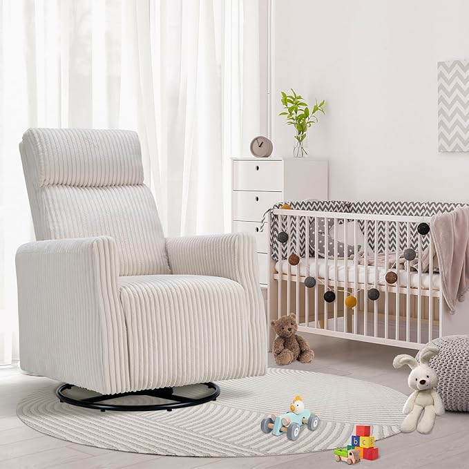 CANMOV Swivel Rocker Chair Set of 2, Swivel Accent Chair with High Back and Arms, Corduroy Glider Chair Swivel Chairs for Living Room Bedroom Nursery, Beige