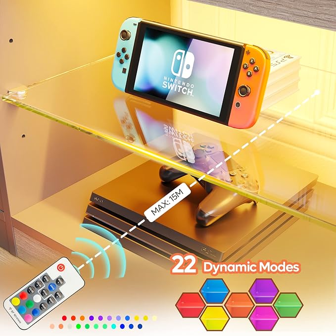 Bestier 70 Inch Led TV Stand for 75 Inch TV Large Entertainment Center Gaming with Adjustable Glass Shelves Two Cabinets Modern TV Console for Living Room 22 RGB Modes, Wash Gray