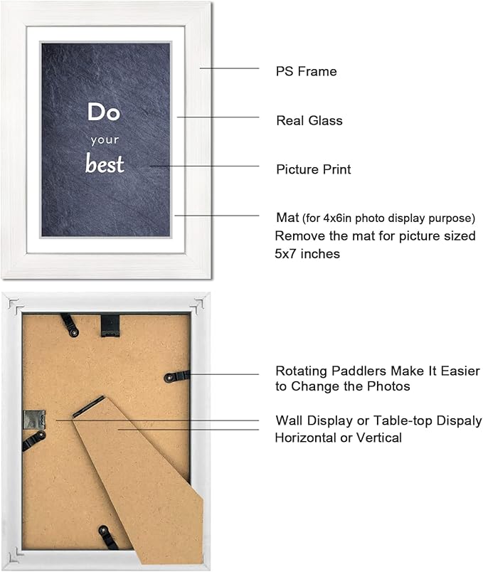 5x7 Picture Frame Set of 3 with Real Glass for Pictures 4x6 with Mat or 5x7 Without Mat, Wall Gallery or Tabletop display Photo Frames in White