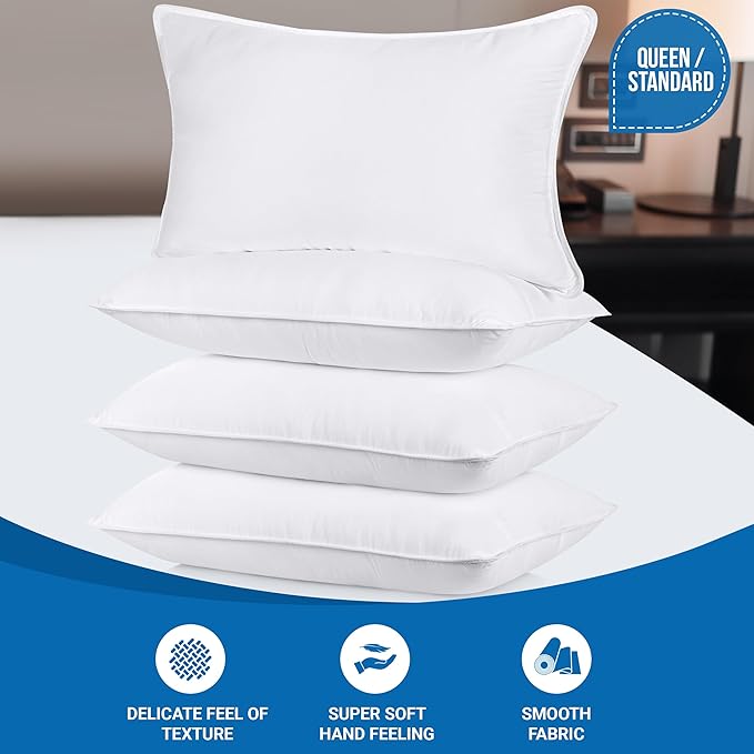 Utopia Bedding Bed Pillows for Sleeping (White), Queen Size Set of 4, Hotel Pillow, Cooling Pillows for Side, Back or Stomach Sleepers