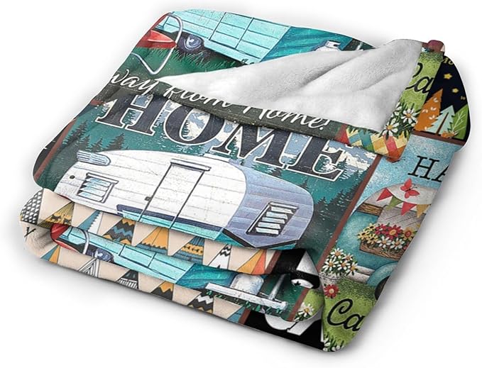 Camping Blanket Soft Warm Plush Throw Blanket Happy Camper RV Gifts for Camper Lover Cozy Lightweight Flannel Fleece Stuff Decor Blanket for Girls Boys Kids Adults Women Bed Travel 40"x50"