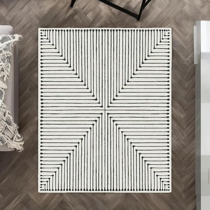 RUGGABLE x Jonathan Adler Machine Washable Modern Area Rug – Inkdrop Black & Ivory 8x10, Stain-Resistant, Non-Slip – Large Rugs for Living Room, Bedroom, Hallway, Entryway & Office–with Standard Pad