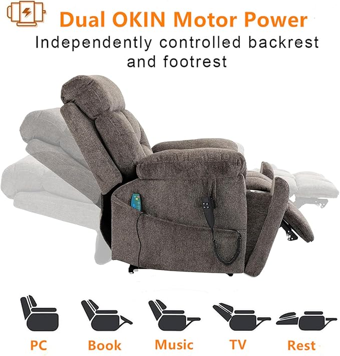 Large Power Lift Recliner Chair with Massage and Heat for Elderly, 26in Extra Wide Recliner Chair with Cup Holder Support Big and Tall People, 400lbs Capacity Adults (Dark Brown)
