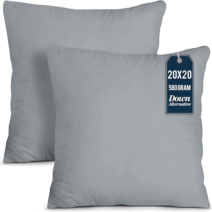 Utopia Bedding Throw Pillows Insert (Pack of 2, Grey) - 20 x 20 Inches Bed and Couch Pillows - Indoor Decorative Pillow
