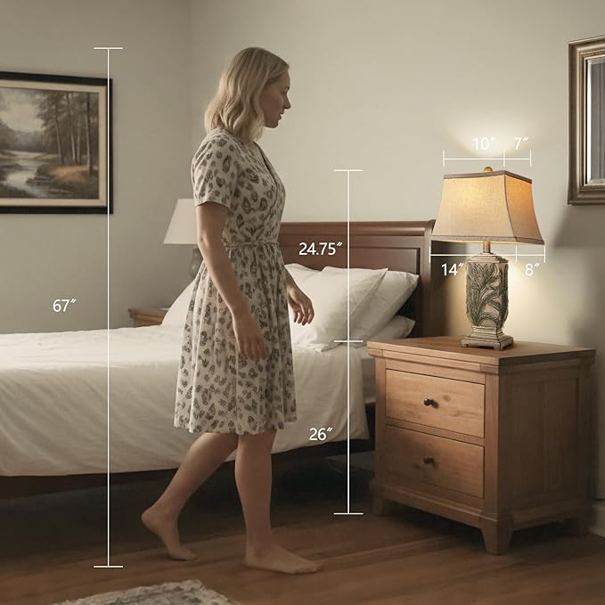 WIHTU 25" Vintage Table Lamps, 3 Color Temperature Palace Retro Beside Lamp Set of 2, Resin Desk Lamp for Livingroom Bedroom Nightstands, Rotary Switch, Carved Leaf(2 Bulbs Included)