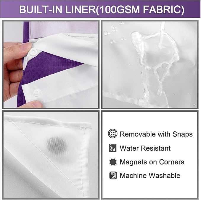 YellyHommy No Hook Shower Curtain with Snap in Liner Set Less Time Waffle Shower Curtain for Bathroom 75" L x 72" W Deep Purple