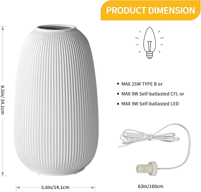 RONDURE 9.5" Modern Ceramic Table Lamp, Modern Bedside Lamps for Bedroom, Living Room and Nightstand, White Translucent Ceramic Shade, Warm Ambient Lighting, Home Decor