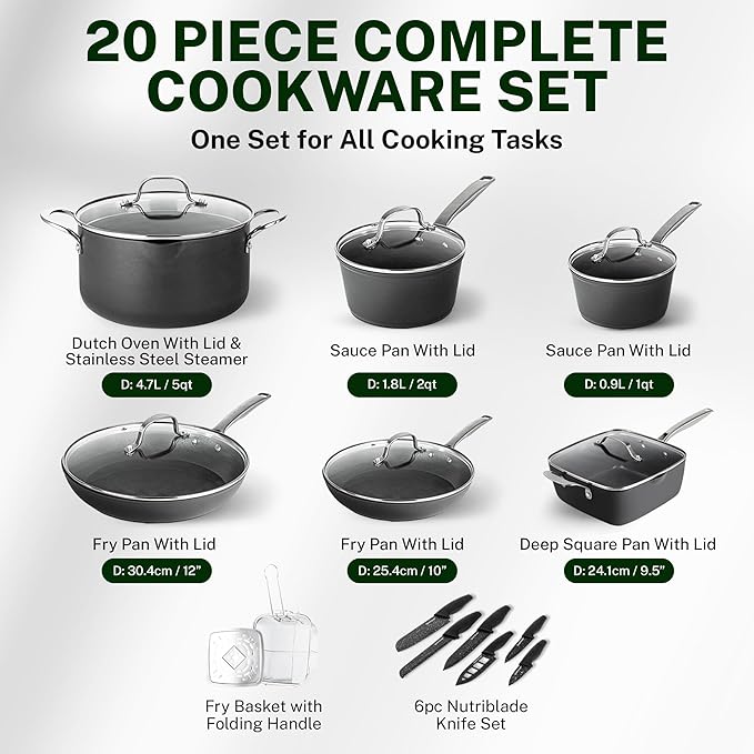 GRANITESTONE 20 Pc Hard Anodized Induction Cookware Sets, Kitchen Pots and Pans Set Non Stick, Anodized Kitchen Cookware Sets, Nonstick Cookware Set, Non Stick Pots and Pan Set, Oven & Dishwasher Safe