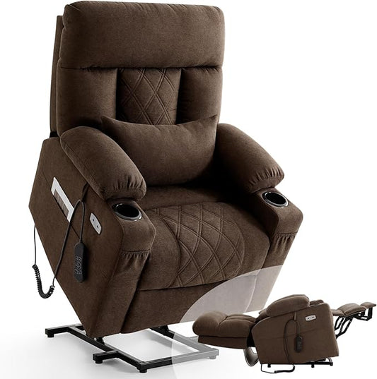 Power Lift Recliner Chair for Elderly with Extended Footrest, Infinite Position Lay Flat Recliner Chair for Adult W/Massage & Heating, Adjustable Headrest, 3-Motor Zero Gravity,Cup Holder, Fabric