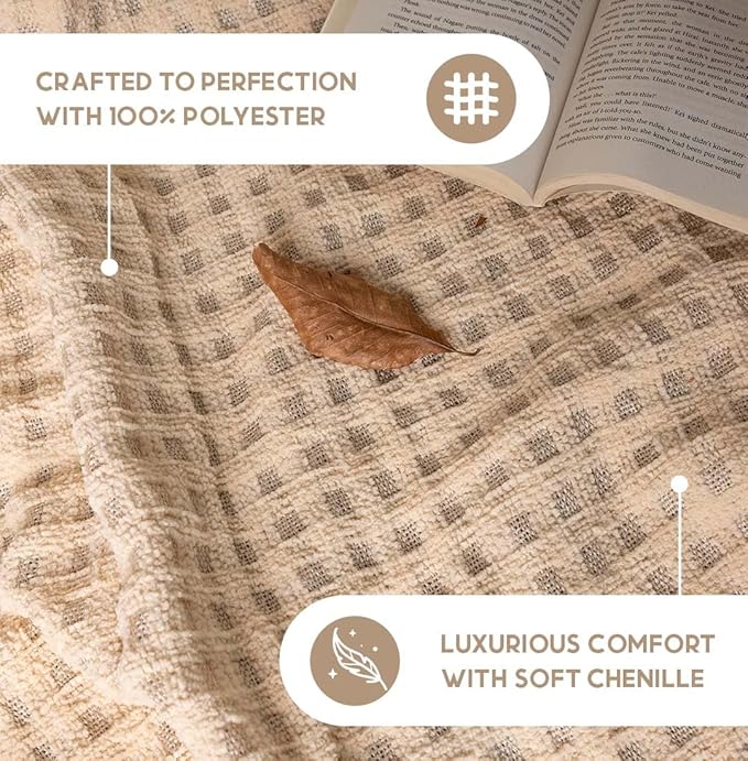 Folkulture Throw Blanket | (60 x 50) Chunky Knit Blanket for Bed, Couch | Boho Chenille White Thick Knitted Throw Blanket | Ultra Soft, Plush, Lightweight, Machine Wash and Giftable Throws