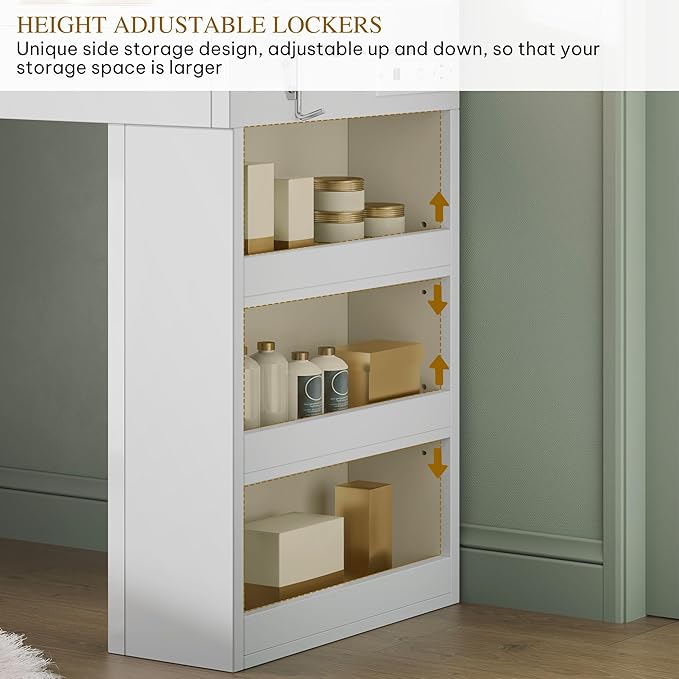 YITAHOME Vanity Desk with Mirror and Lights, Makeup Table with Charging Station, Large Vanity Set with 4 Drawers, Cute Makeup Desk with 6 Storage Shelves, White