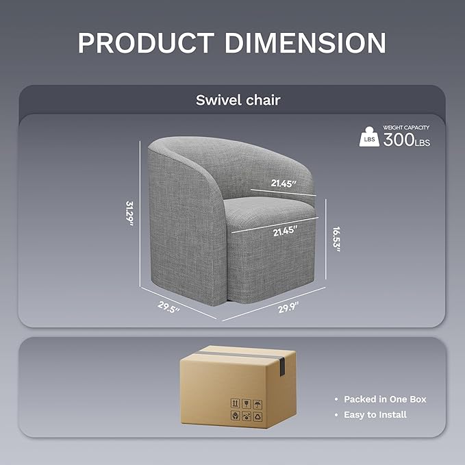 COLAMY Swivel Accent Chair,Swivel Barrel Chair,Upholstered Comfy 360 Degree Swivel Chair for Living Room/Bedroom/Waiting Room/Office(Grey)