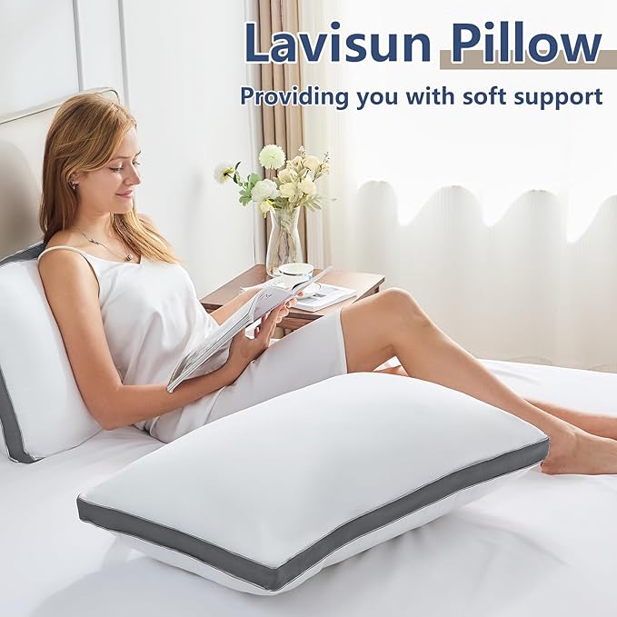 CozyLux Pillows Queen Size Set of 2, Soft Supportive 3D Down Alternative Bed Pillow for Sleeping 2 Pack Dark Grey, Luxury Hotel Quality Gusseted Bedding Pillow for Back, Stomach or Side Sleepers 18x28