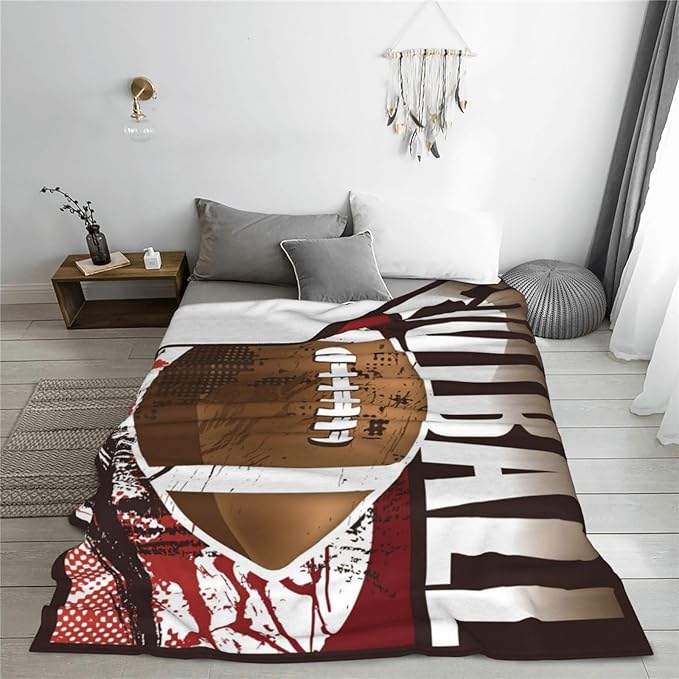 Football Blanket Sprots Gifts Throw Blankets Cozy Fleece Flannel Blanket Soft Warm Plush Bedding Football Stuff Room Decor Gift for Boys Girls Men Women Teens for Couch Sofa Bed 50"X60"