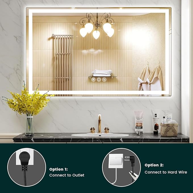 LED Mirror for Bathroom 36"x 60" with Frontlit and Backlit, Anti-Fog Mirror with Lights, Stepless 3 Colors Temperature & Dimmable Bathroom Mirror