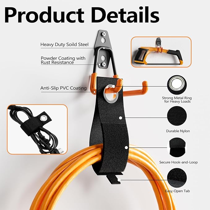 Garage Storage Hooks, 12 Pack Steel Heavy Duty Wall Mount Hooks for Hanging Bike, Ladder, Garden Tools